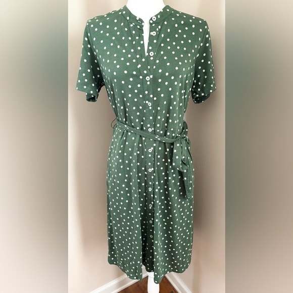 Boden Julia Short Sleeve Dark Green Polka Dot Dress - Picture 5 of 8